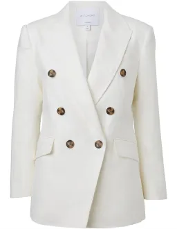 Witchery Linen Double-Breasted Crop Sleeve Blazer White Size 8 for rent on The Volte - image 6