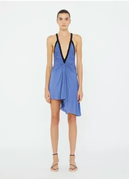 Christopher Esber V-neck Suspended Jersey Fluted Mini Dress Blue Iris Size 6 for rent on The Volte - image 3
