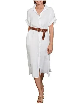 Eb And Ive Short Tab Sleeve Linen Studio Shirt Dress Salt Size S for rent on The Volte - image 4