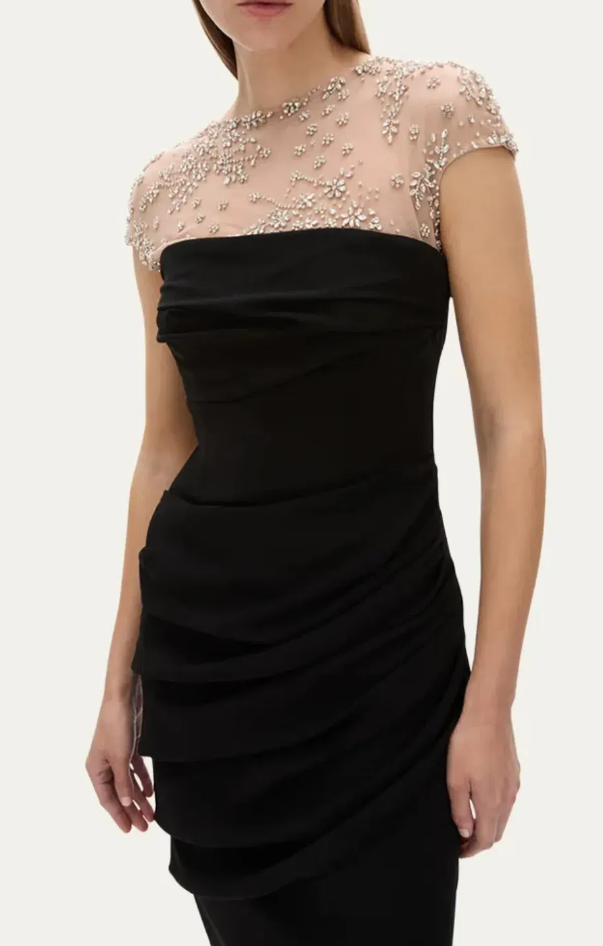 Rachel Gilbert Dottie Floral Crystal Sheer Draped Midi Dress Black Size 6 - Image 2