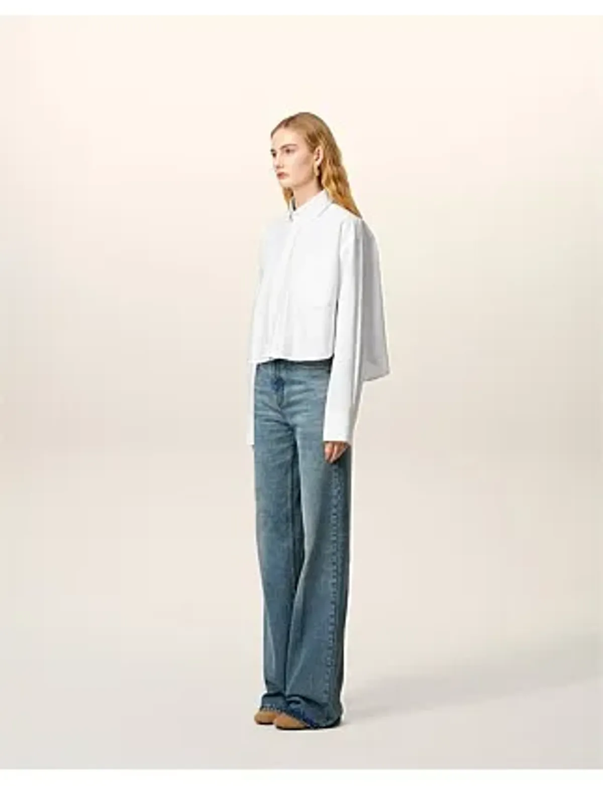 Ami CROPPED Long Sleeve BU SHIRT White Size 8 - Image 5
