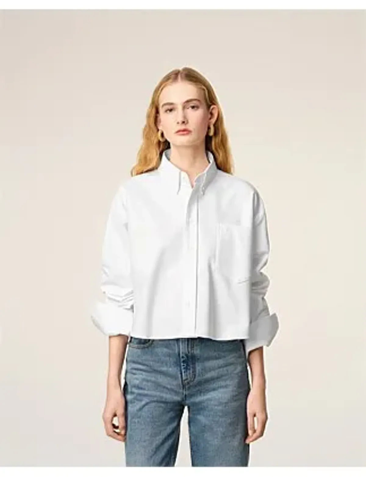 Ami CROPPED Long Sleeve BU SHIRT White Size 8 - Image 6