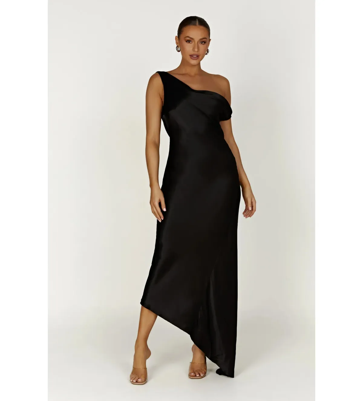Meshki Yvette Slip Maxi Dress with Asymmetrical Hem Black Size S AU 8 - Image 1