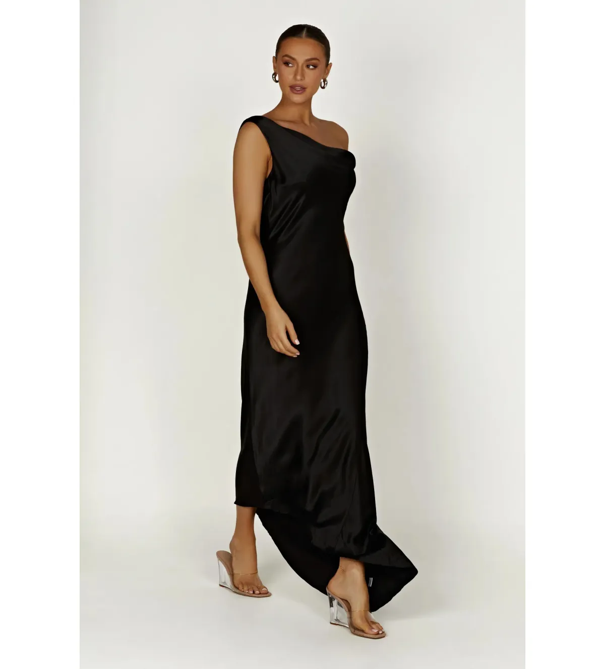 Meshki Yvette Slip Maxi Dress with Asymmetrical Hem Black Size S AU 8 - Image 3