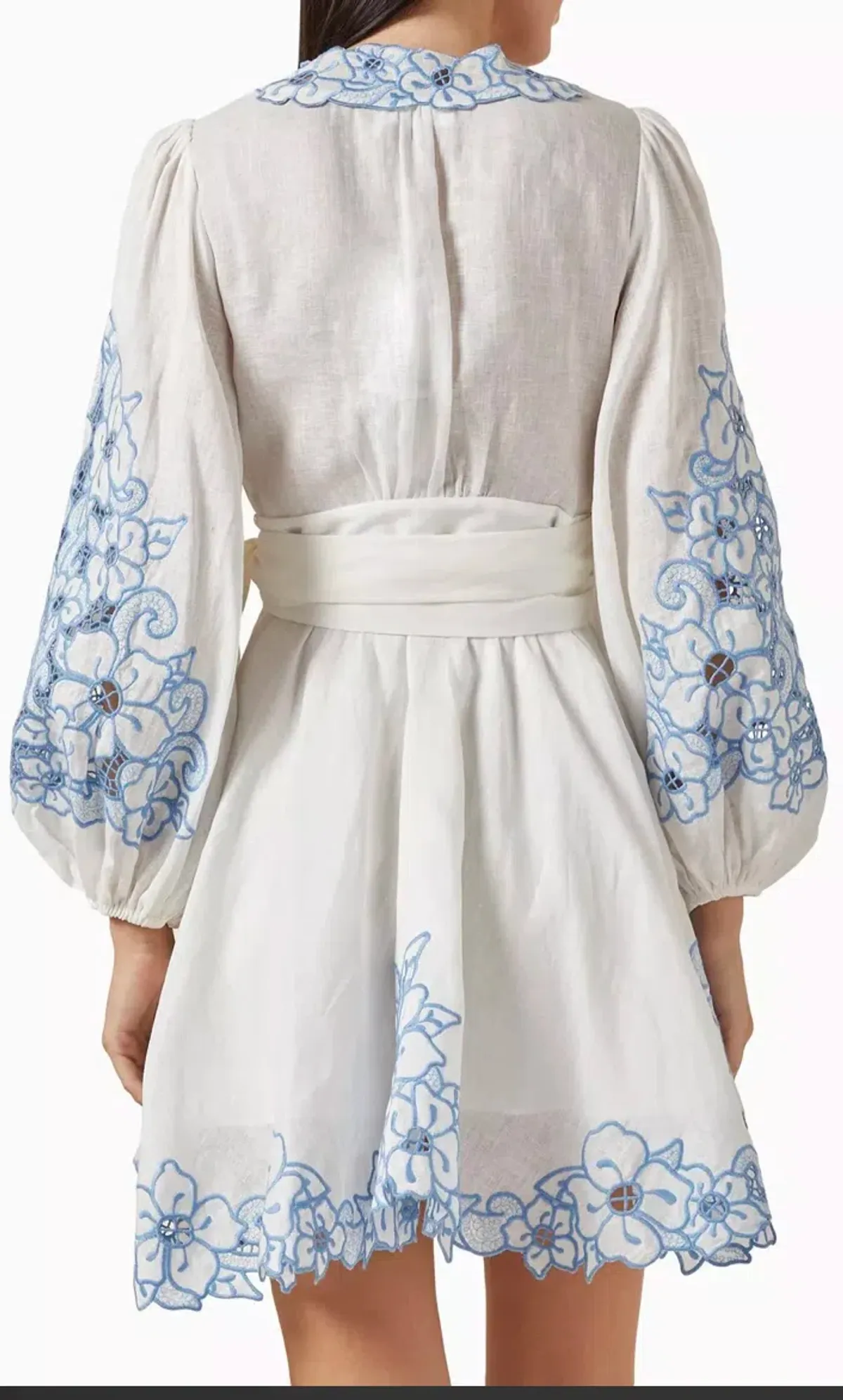 ZIMMERMANN Embroidered linen mini wrap dress. Size 1  - Image 2