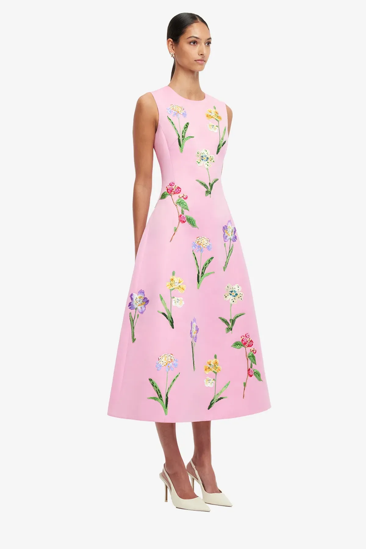 Leo Lin Cleo Embellished Sleeveless Midi Dress in Wild Flower in Flamingo Pink Size 12 - Image 2