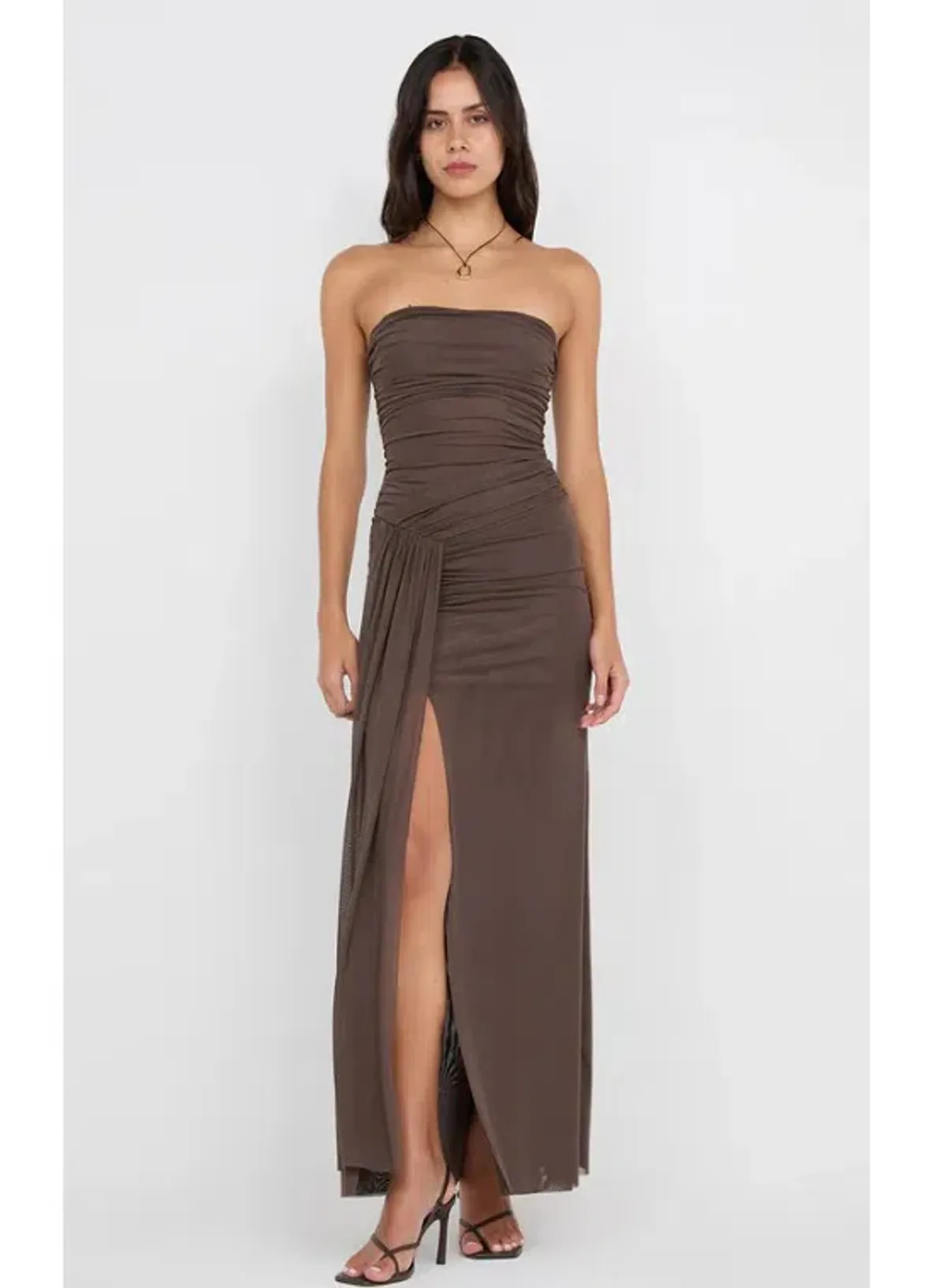 Bec & Bridge Ida Strapless Maxi Gown in Chocolate Brown Size AU 14 - Image 1