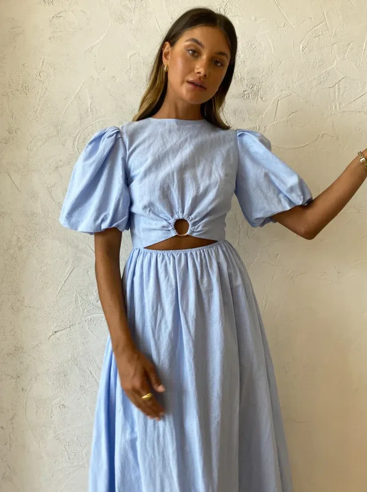 By Nicola Dahlia Ring Detail Maxi Dress In Sky - Image 1