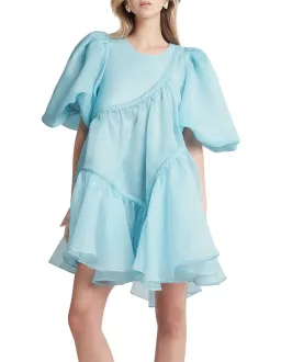  Aje Riviera Asymmetric Braided Puff Sleeve Smock Dress Blue Size 12 for rent on The Volte - image 5
