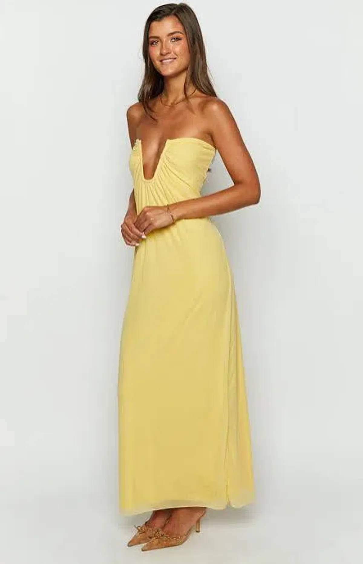 Beginning Boutique Braelyn Yellow Strapless Maxi Dress - Image 3
