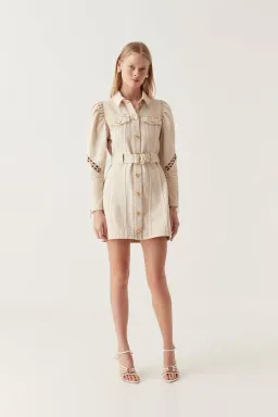 Aje Effie Braided Denim Dress Beige for rent on The Volte - image 2