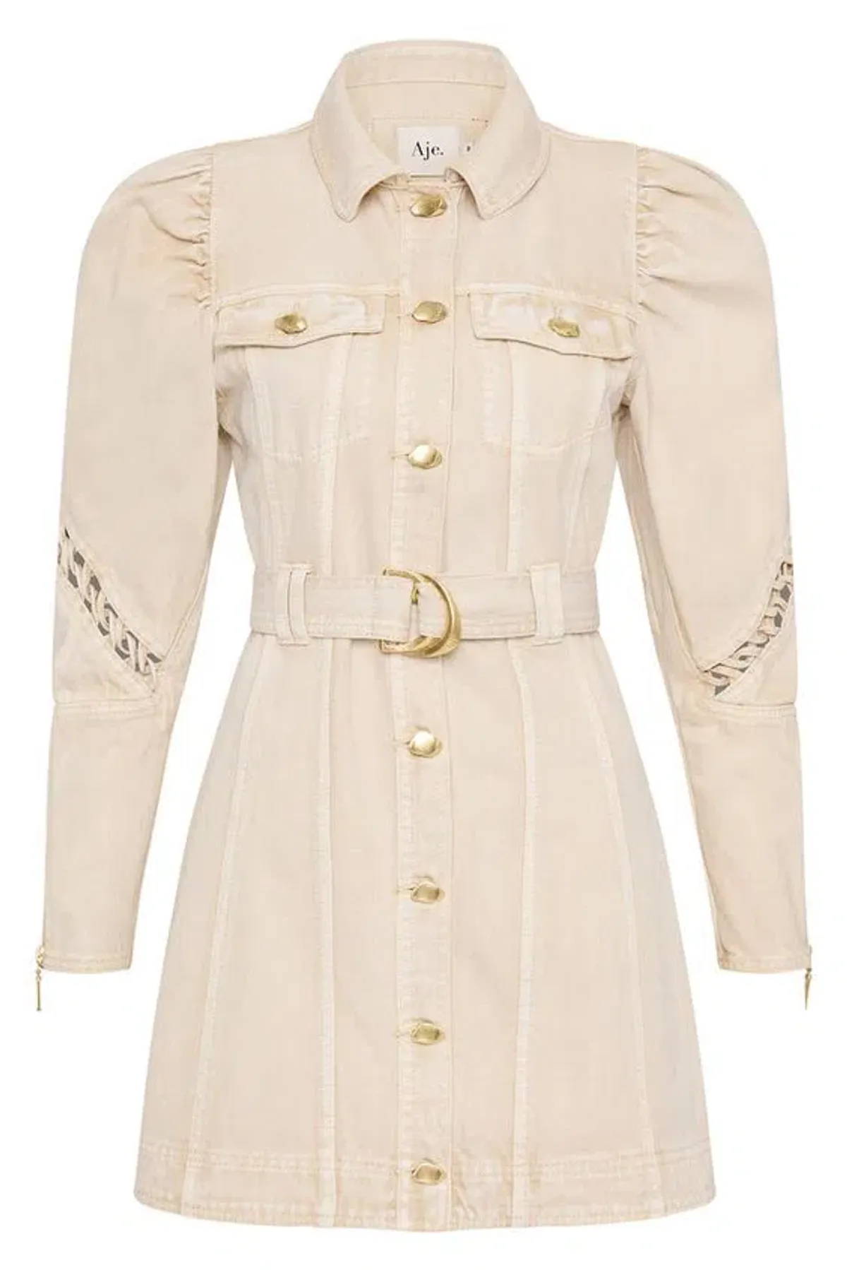 Aje Effie Braided Denim Dress Beige - Image 1