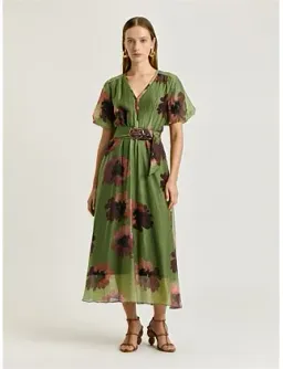 Veronika Maine WATER POPPY BELTED MIDI DRESS Green Size 8 for rent on The Volte - image 2