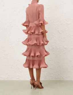 Zimmermann Pleated Sleeved Midi Dress Size 0/ 8-Lipstick Pink for rent on The Volte - image 4