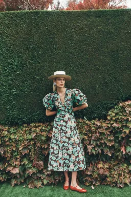 Lovaan Adeline Silk Linen Floral Dress Green Size 10/M for rent on The Volte - image 6