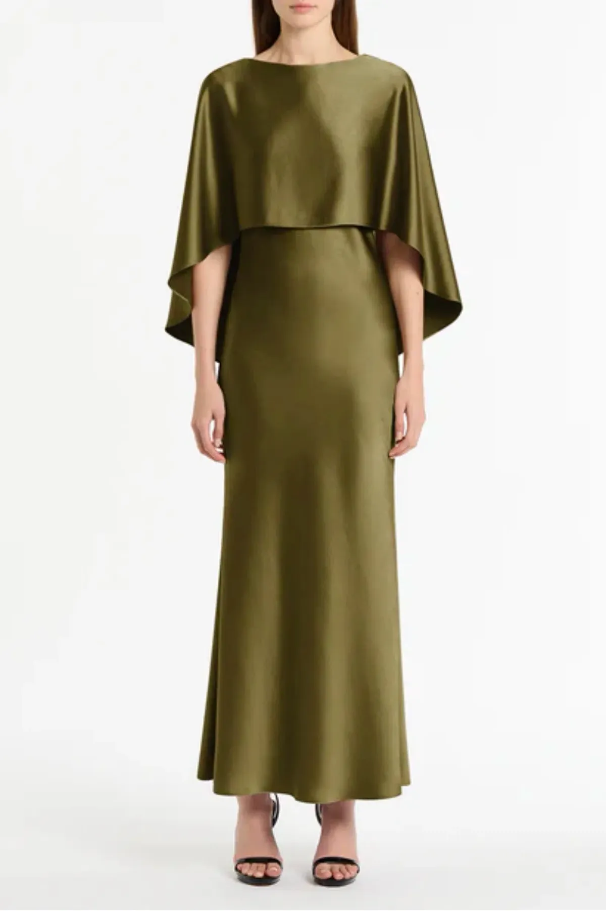 Carla Zampatti Moss Satin Cape Dress Size 12 - Image 1