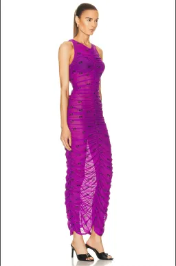 Ganni Printed Mesh Ruched Dress size 8 for rent on The Volte - image 2