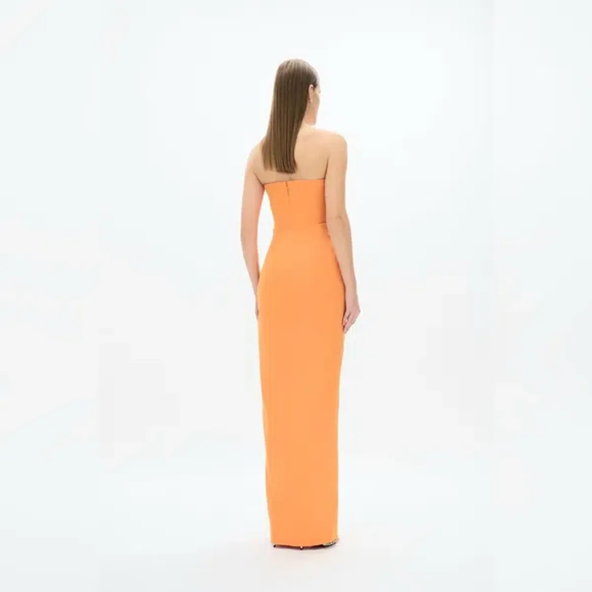 Rachel Gilbert Mira Strapless Gown Orange Amber Size 8 - Image 3