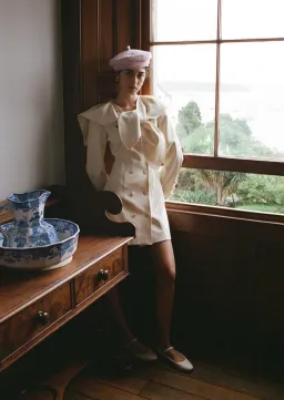 Lovaan Evelyn Dress Poly Linen Spandex Meringue Size 10 for rent on The Volte - image 2