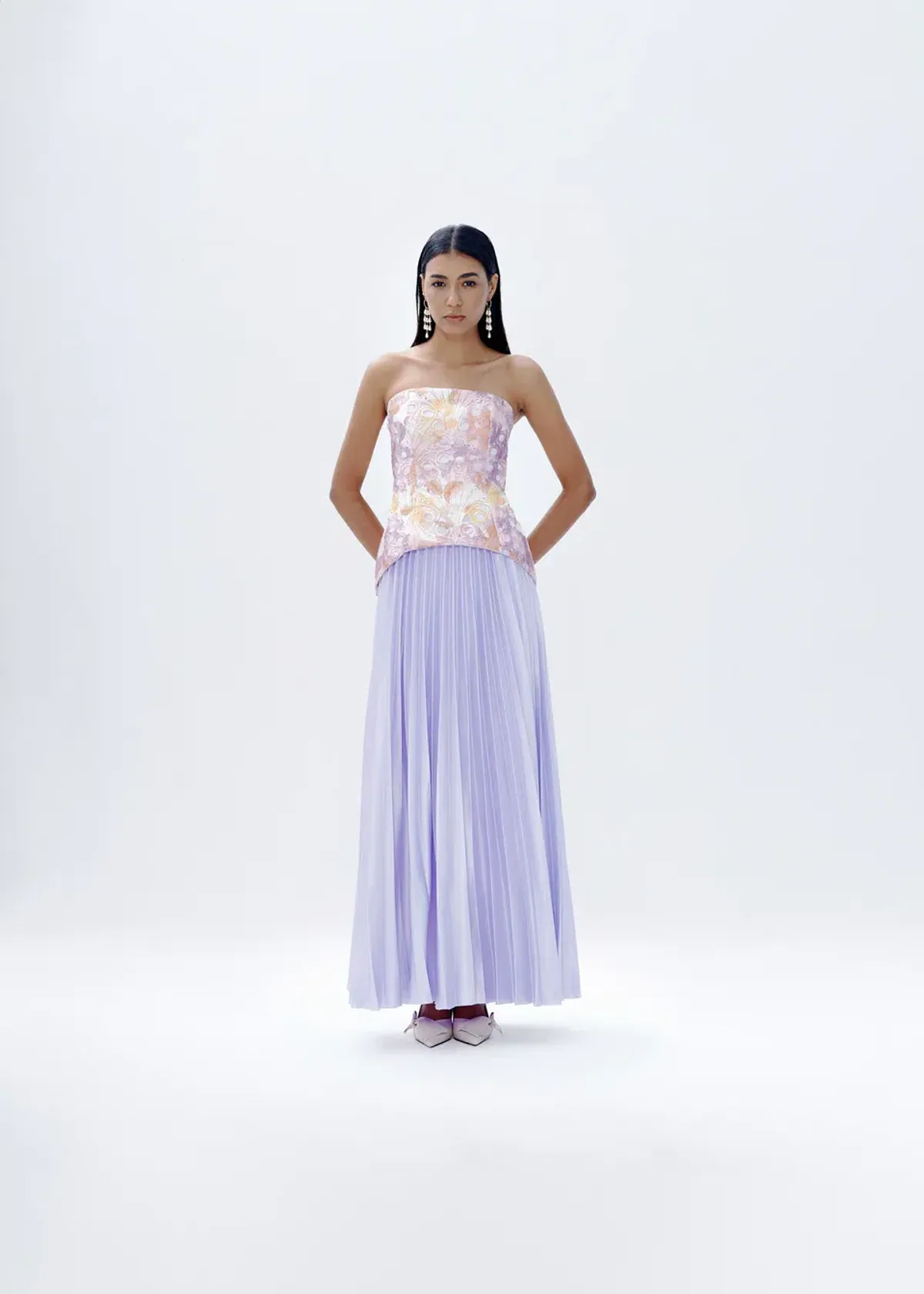 Justin Tong Cascade Pleated Gown Lilac Size 10 - Image 1