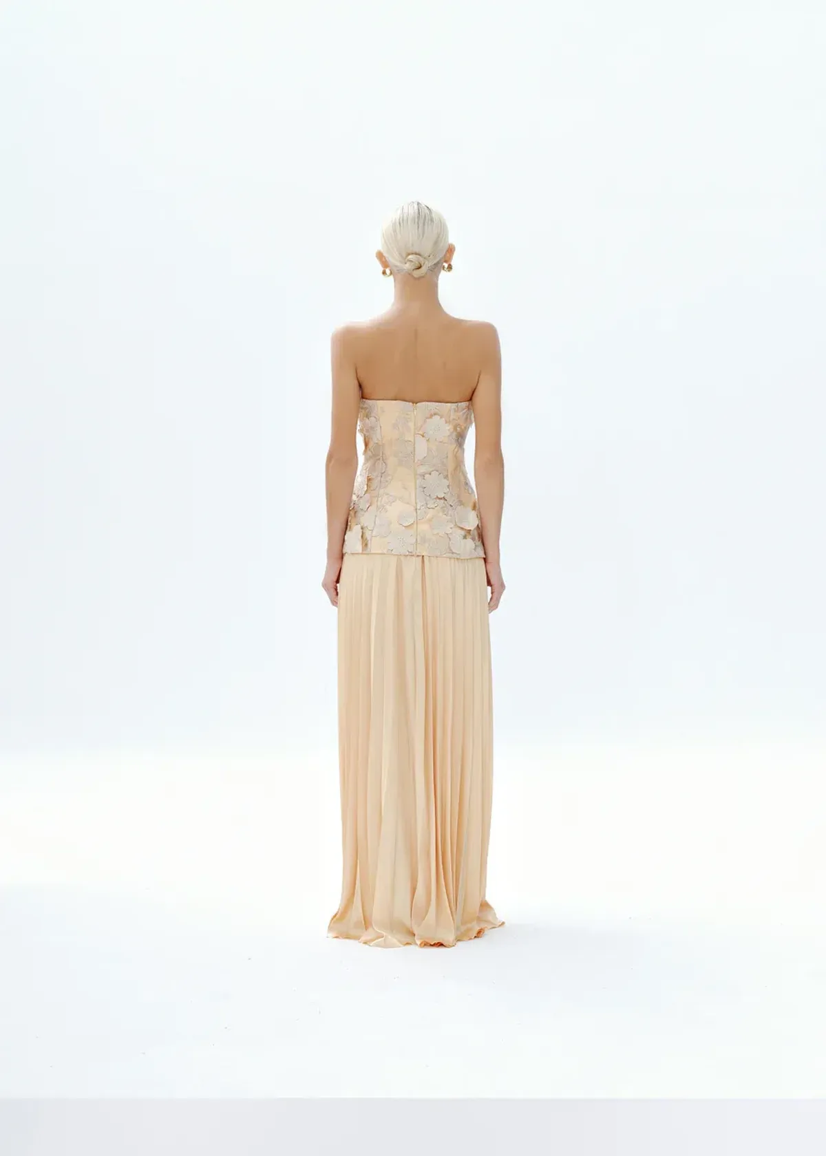 Justin Tong Cascade Pleated Gown Gold Size 10 - Image 2