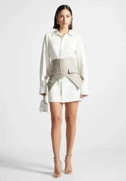 Manière De Voir Corset Shirt Dress - White/Beige for rent on The Volte - image 2
