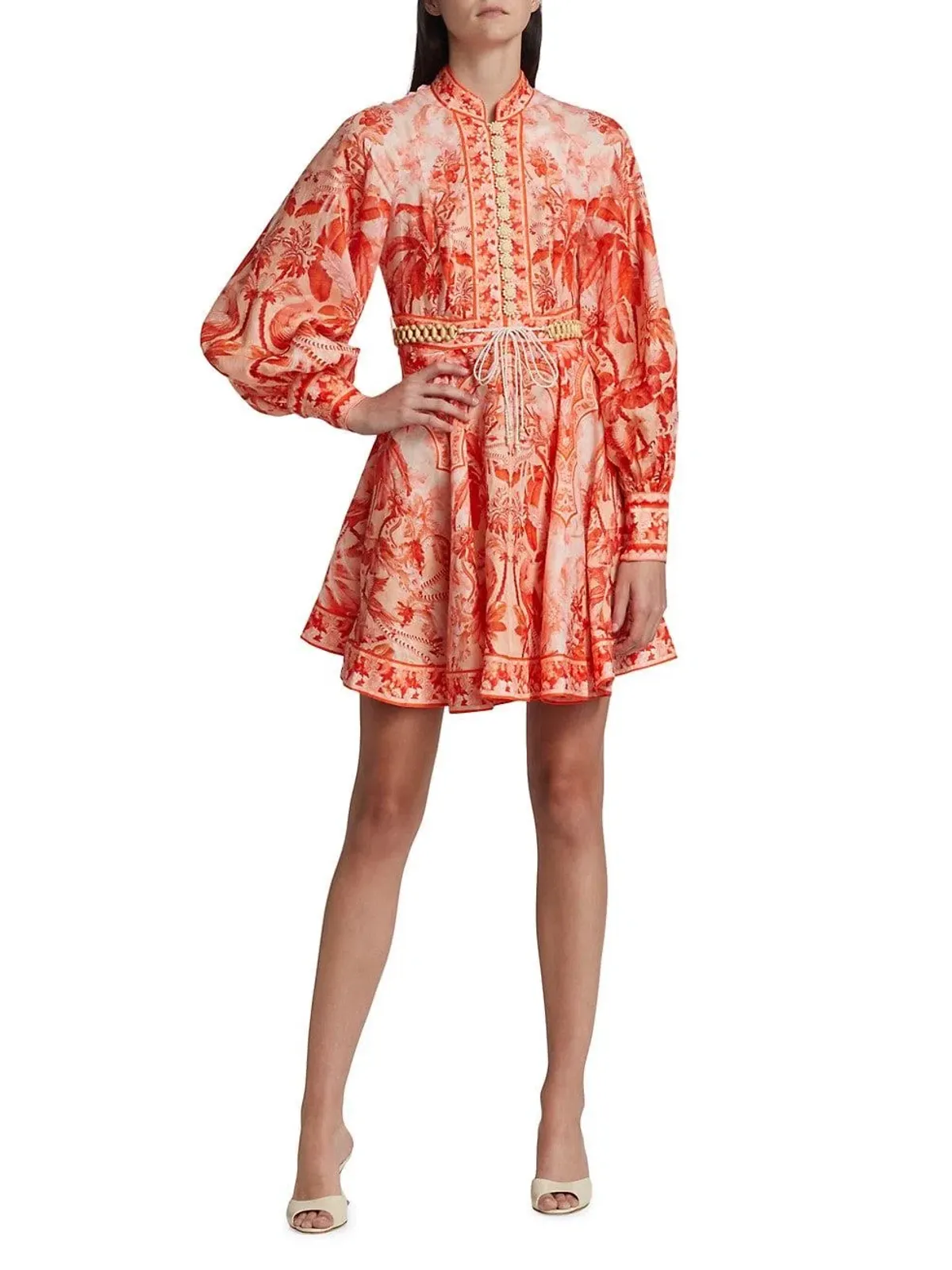 Zimmermann Lyre Billow Sleeve Mini Dress Red Palm Size 2 (AU 12) - Image 3