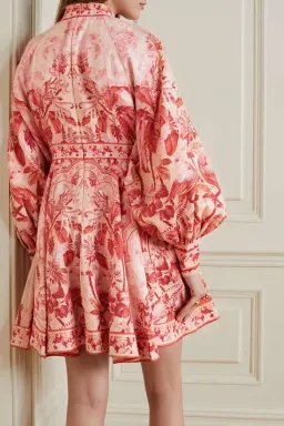 Zimmermann Lyre Billow Sleeve Mini Dress Red Palm Size 2 (AU 12) for rent on The Volte - image 4