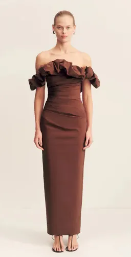 Campbell Ruffle Draped Maxi Dress - Espresso for rent on The Volte - image 2