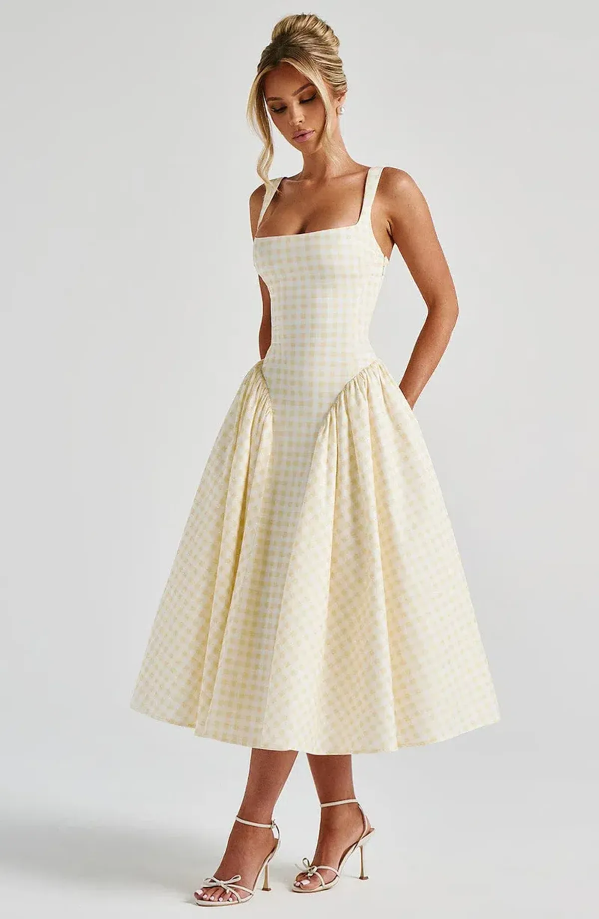 BabyBoo Sherrie Midi Dress in Lemon Gingham - Image 1