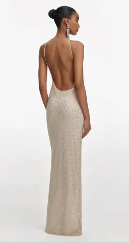 Self-Portrait CHAMPAGNE RHINESTONE LACE TRIM MAXI DRESS in AU6 for rent on The Volte - image 4