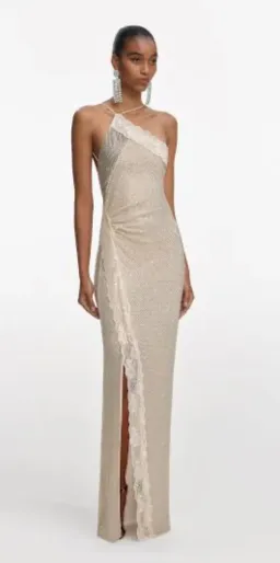 Self-Portrait CHAMPAGNE RHINESTONE LACE TRIM MAXI DRESS in AU6 for rent on The Volte - image 1