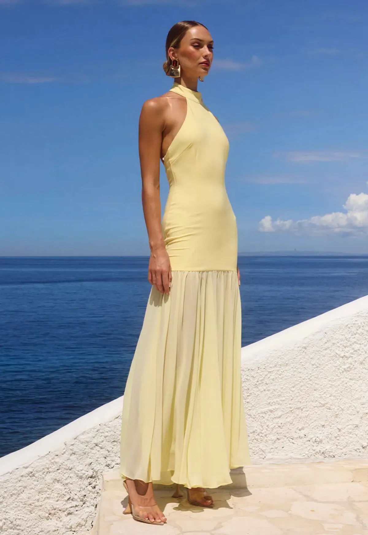 YAZMIN HALTER MAXI DRESS - BUTTER - Image 3