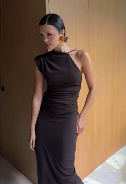 Effie Kats Greer Gown Asym in Coffee Chocolate Brown in Size XS / 6 AU for rent on The Volte - image 4