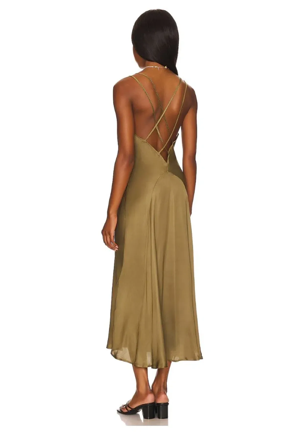 Spell Boudoir Slip Midi Dress Olive Green Size XS /Au 6  - Image 4
