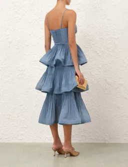 Zimmerman Pleated Tiered Midi Dress Blue Size 0 / AU8 for rent on The Volte - image 3