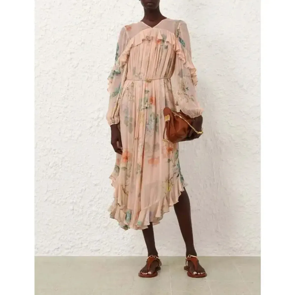 Zimmermann ILLUMINATE CAPE DRESS PEACH HYDRANGEA size 4 / AU16 - Image 3