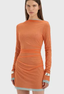 Sir Costa Gathered Mini Dress in Tangerine Splice Size 2/10 for rent on The Volte - image 3