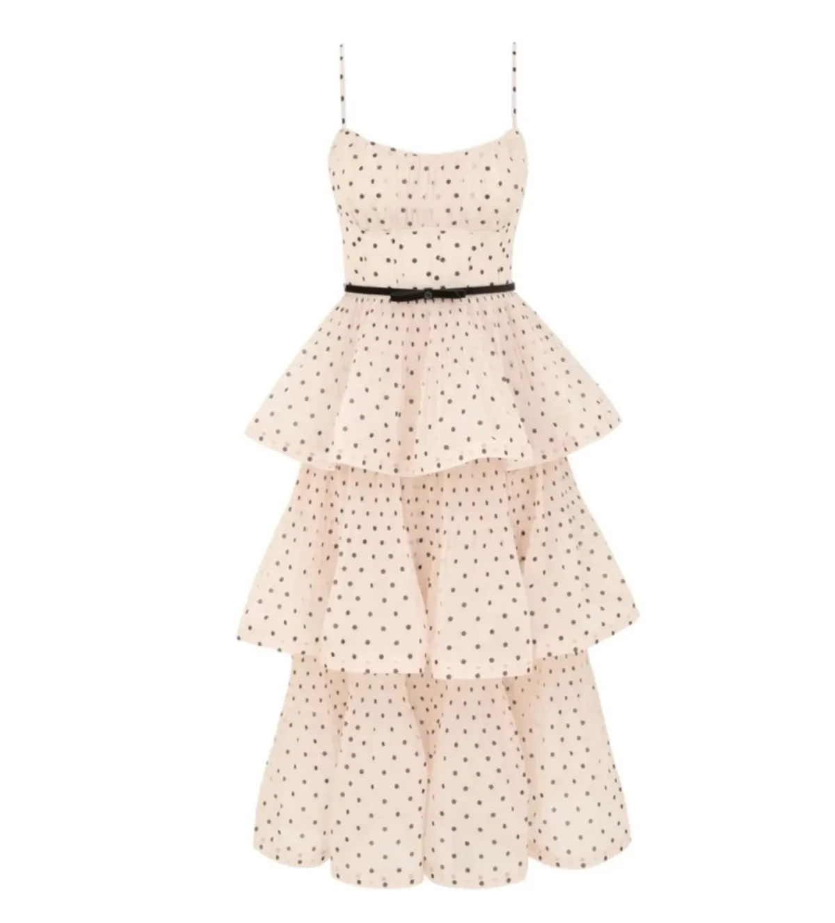 Zimmermann Pleated Tiered Midi Dress in Cream/Black Polka Dot Size 2/AU 12 - Image 4