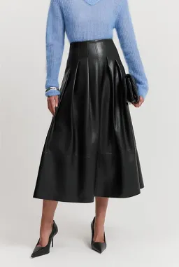 Country Road Black A-Line Soft Faux Leather Midi Skirt Size 8 for rent on The Volte - image 1