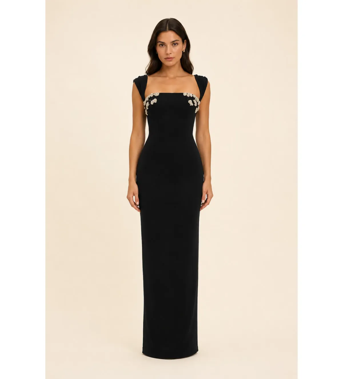 Rachel Gilbert Malia Gown with Crystal Embellishments in Black Size AU12 - Image 1