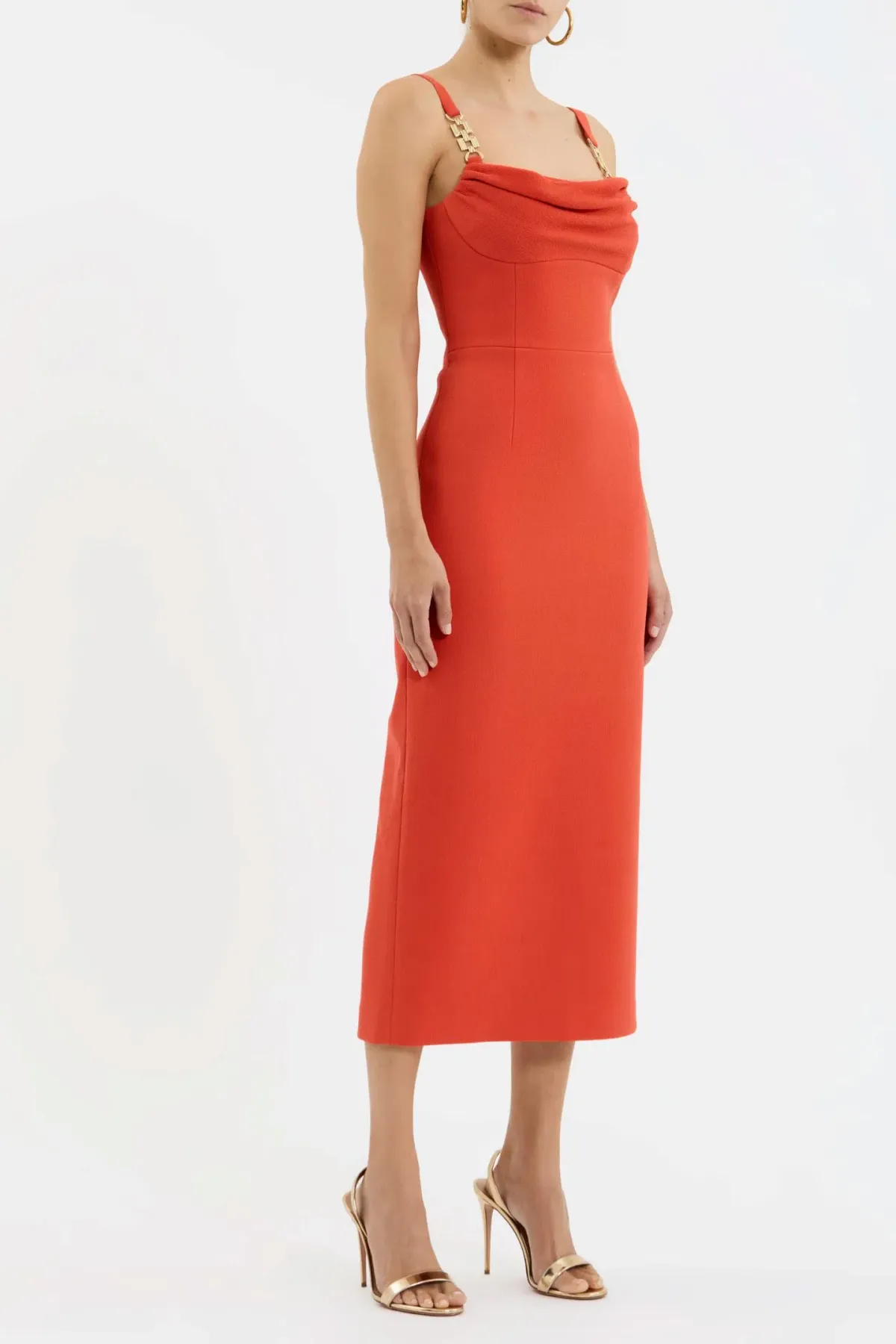 Rebecca Vallance Empress Midi Dress Orange With Gold Trim Size 10 - Image 2