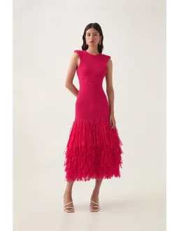 Aje / Rushes Raffia Knit Midi / Deep Fuchsia/ size Small (8) for rent on The Volte - image 1