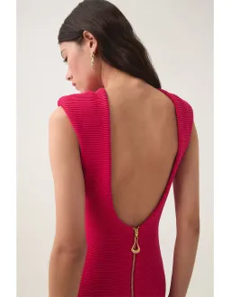 Aje / Rushes Raffia Knit Midi / Deep Fuchsia/ size Small (8) for rent on The Volte - image 5