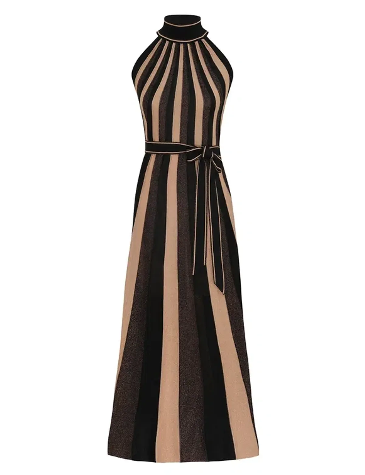Zimmermann Hypnotic Halter Midi Dress Metallic Gold Stripe Size 1 - Image 1