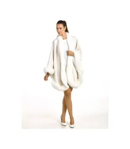 Fur Hat World - Cashmere Cape with Fox Fur Trim - Ivory - O/S for rent on The Volte - image 1