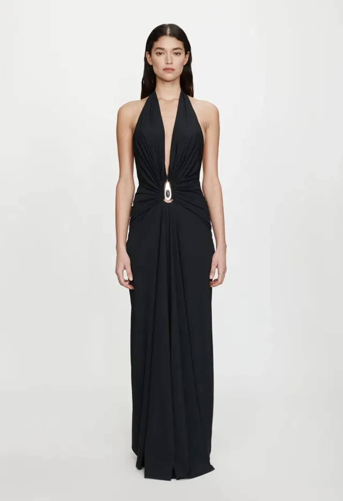 Christopher Esber Crystal Pendant Ruched Lycra Halter Dress Black Size 10 - Image 1