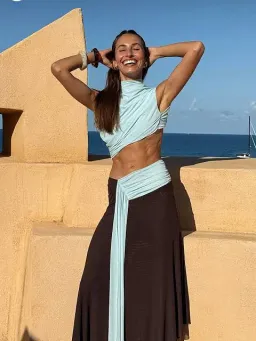 Bec and Bridge CONNI ASYM MIDI DRESS Arctic Blue Dark Chocolate size 8 / S au for rent on The Volte - image 1