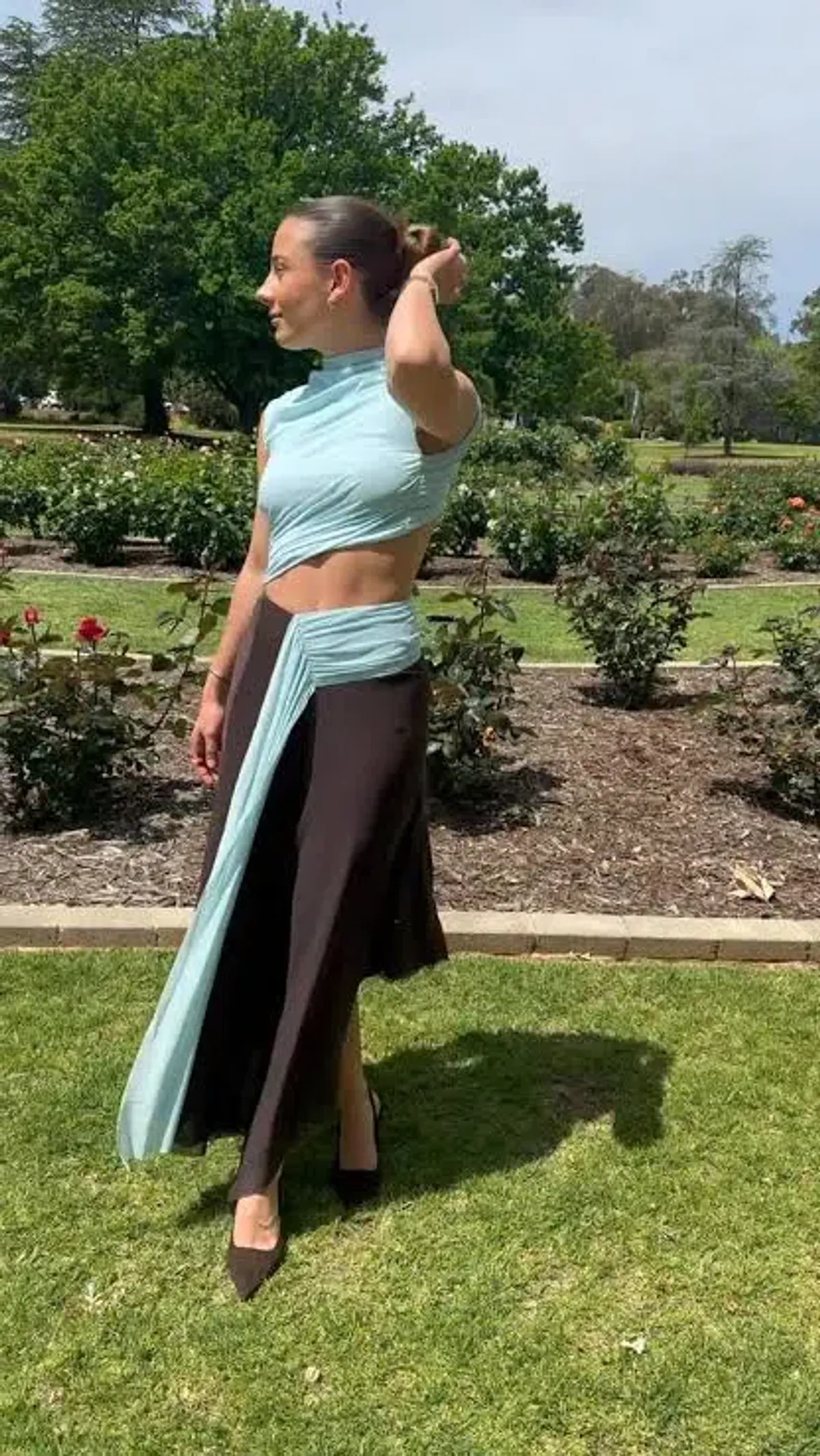 Bec and Bridge CONNI ASYM MIDI DRESS Arctic Blue Dark Chocolate size 8 / S au - Image 6