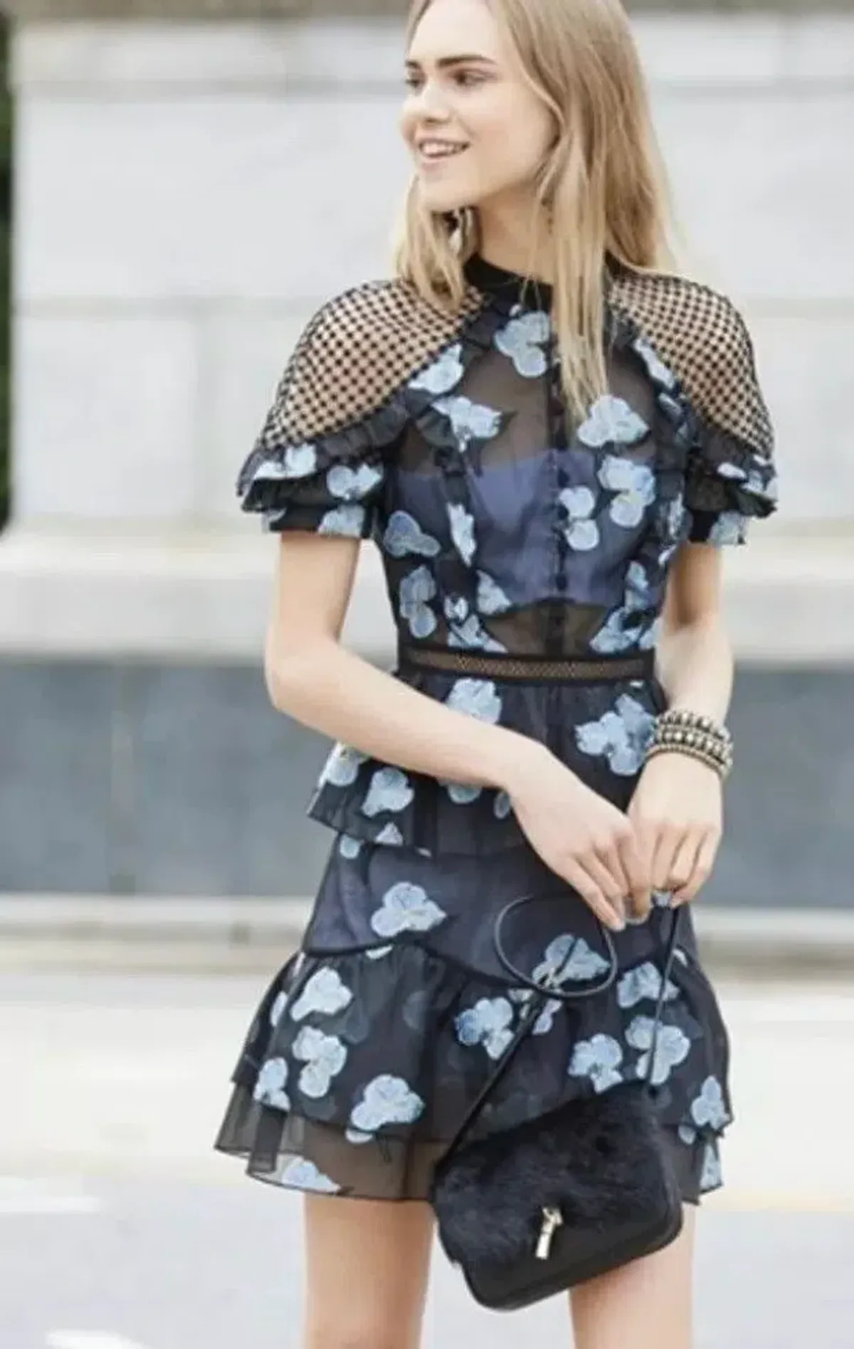 Self Portrait Fil Coupe Open Back Cape Mini Dress - Image 1